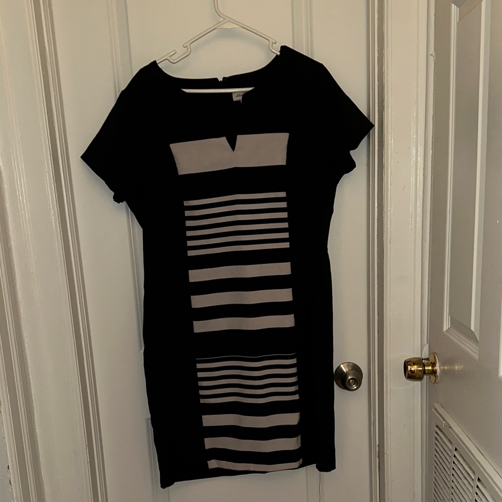 Black and Gray Striped Shift Dress - Women